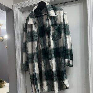 SHEIN Green and White Plaid Jacket